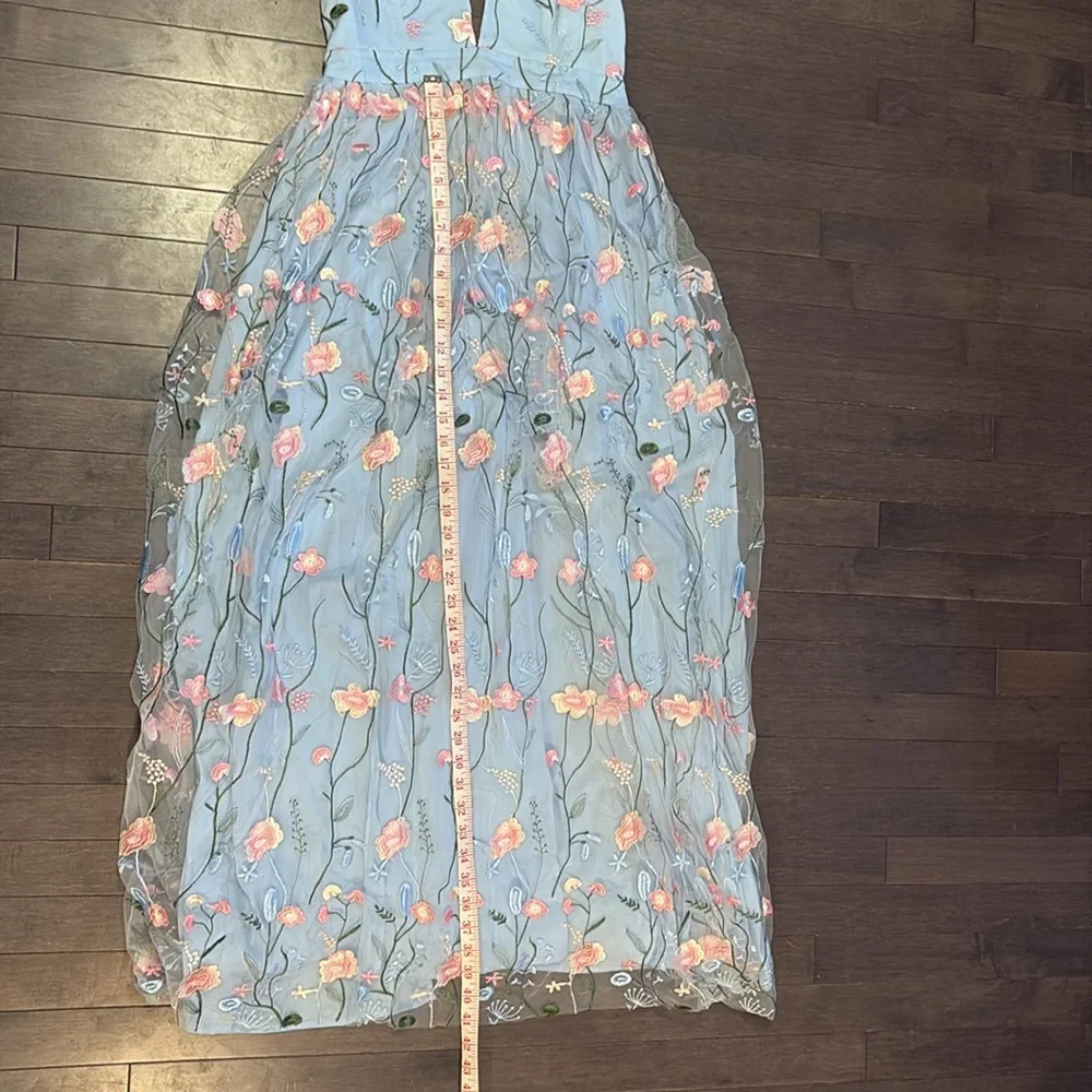 Backless Light Blue Shein Embroidered Floral Halter Dress Women’s M - Picture 7 of 14